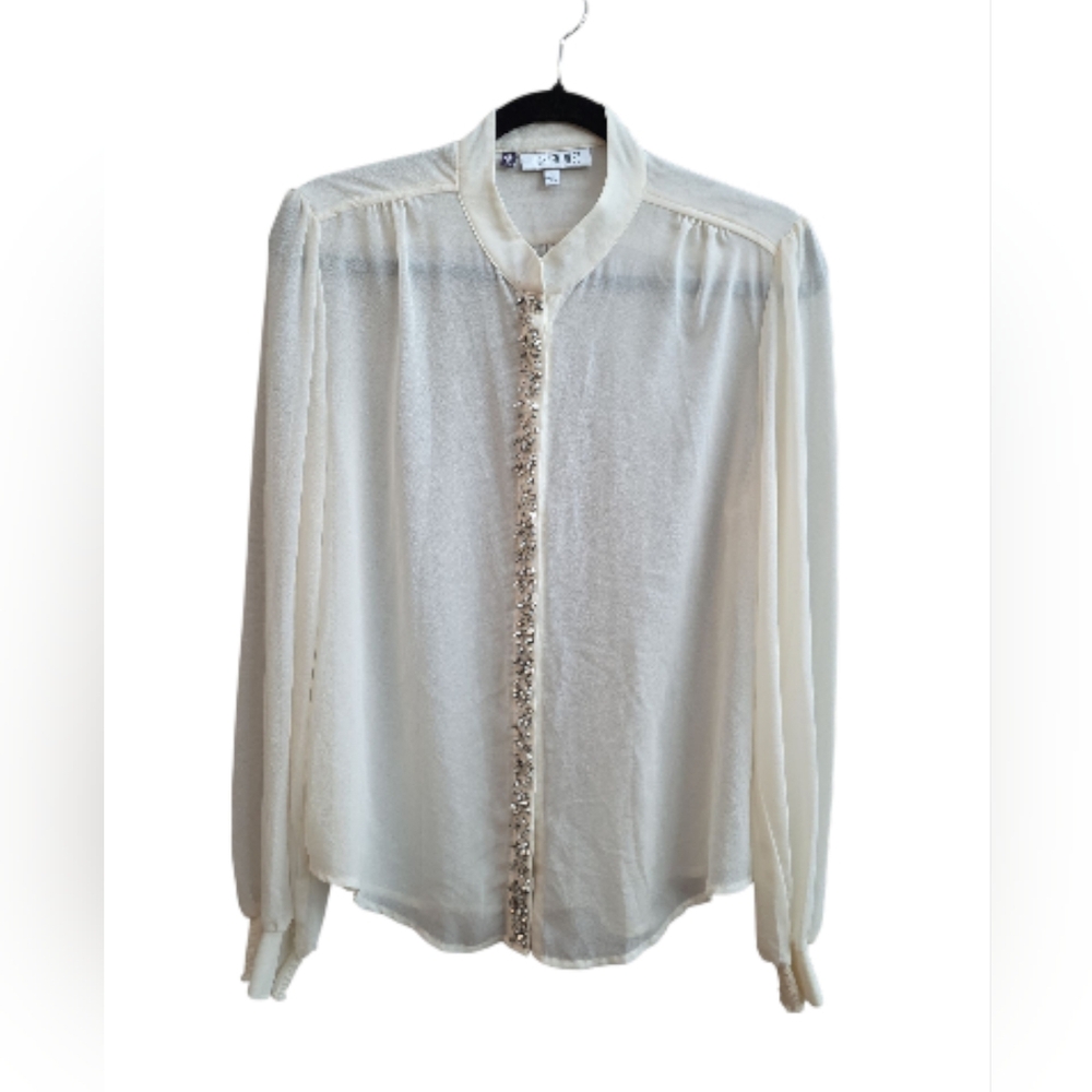 Jennifer Lopez Cream Blouse with Embellished Trim